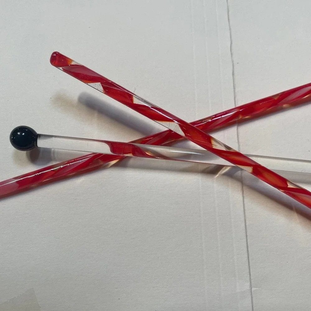 Vintage Glass Santa Cocktail Swizzle Stick + Candy Cane Stir‎ Rods Set of 3